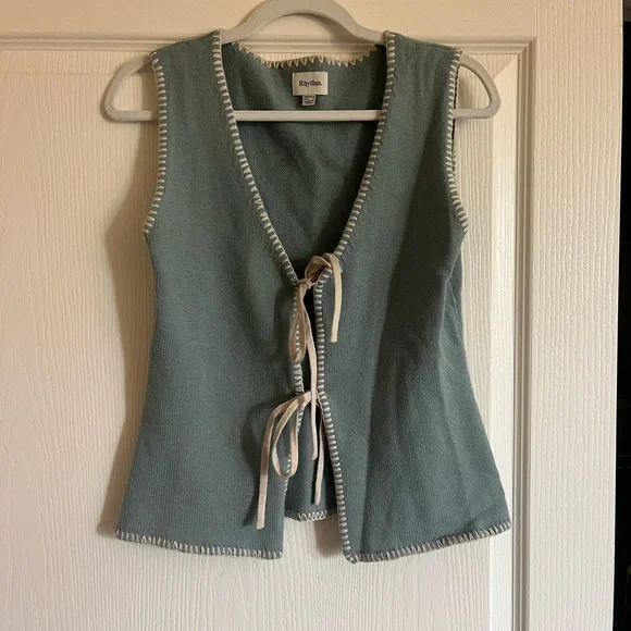 Rhythm Teal Blue Tie Front Tank - Picture 3 of 5